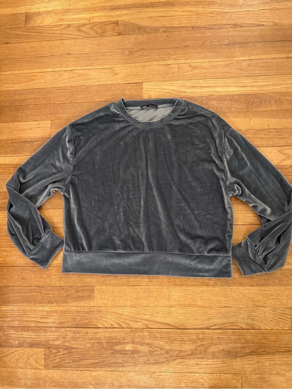ZARA Women's Grayish Blue Velvet Sweatshirt - Size M
b56